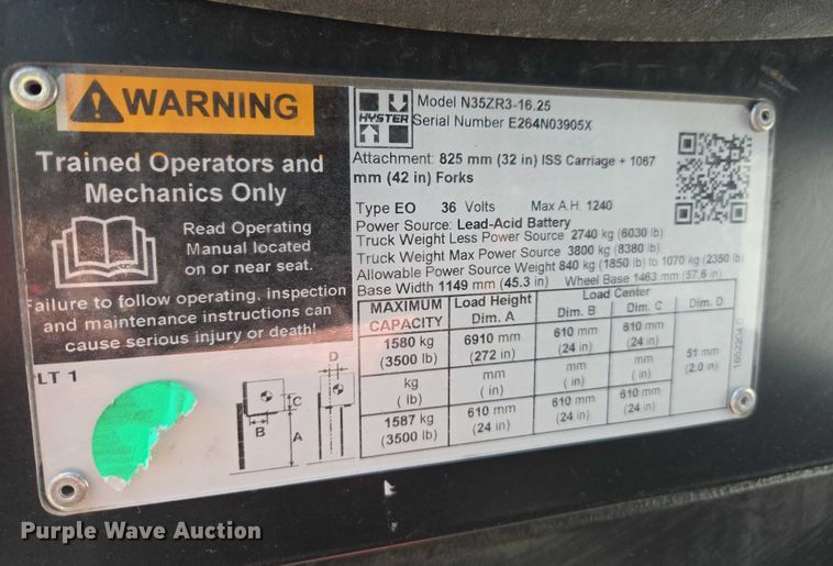 image for item EL6031 2023 Hyster N35ZR3-16.25 reach truck