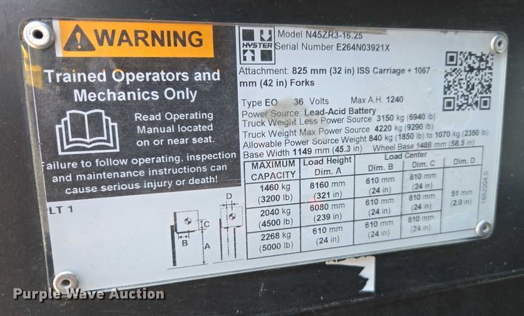 image for item EL6032 2023 Hyster N45ZR3-16.25 reach truck