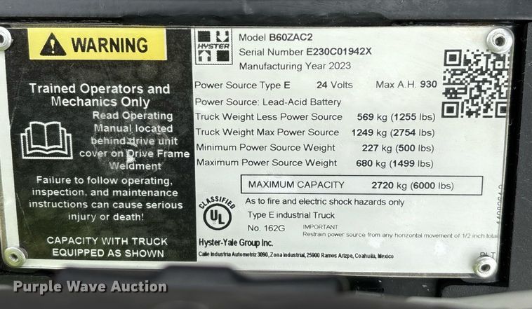 image for item EL6035 2023 Hyster B60ZAC2 pallet jack