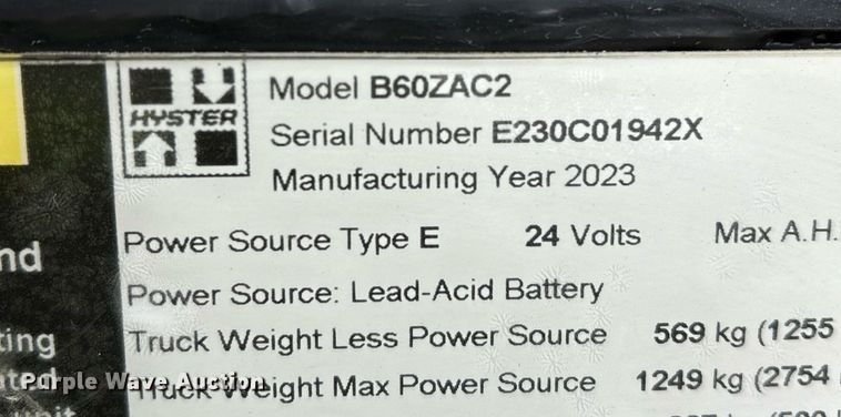 image for item EL6035 2023 Hyster B60ZAC2 pallet jack