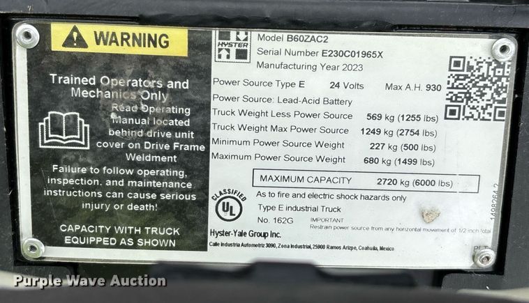 image for item EL6038 2023 Hyster B60ZAC2 pallet jack