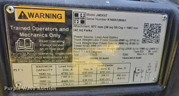 image for item EL6046 2023 Hyster J40XNT forklift