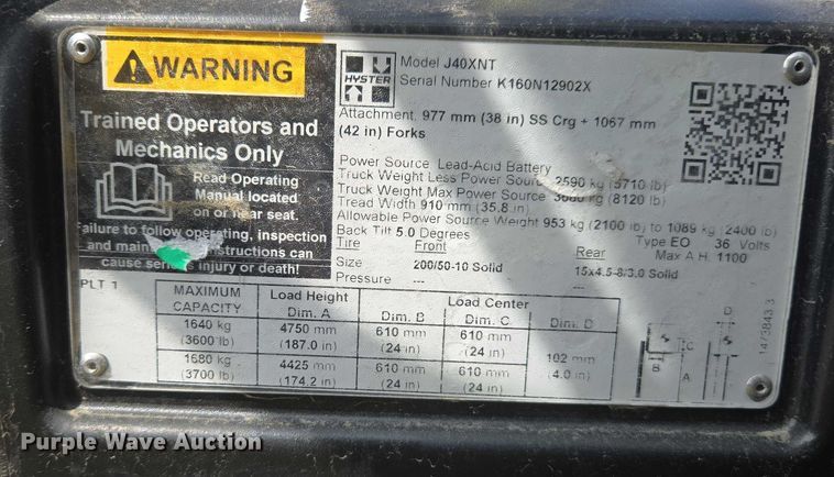 image for item EL6047 2023 Hyster J40XNT forklift