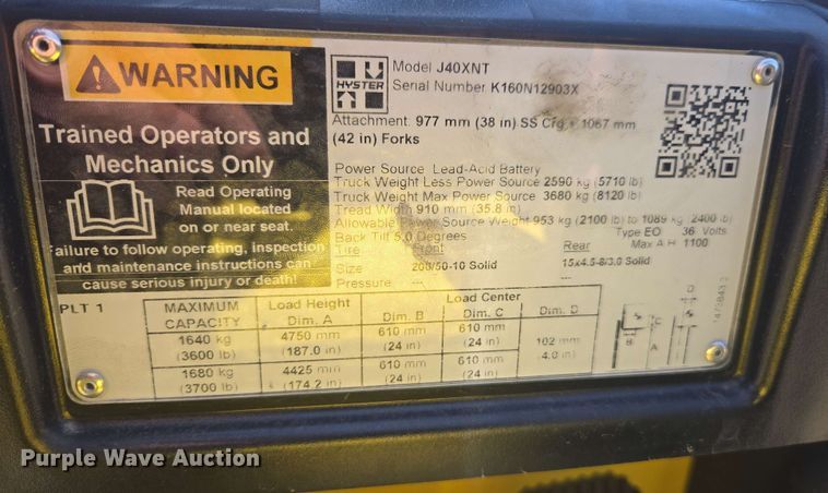 image for item EL6048 2023 Hyster J40XNT forklift