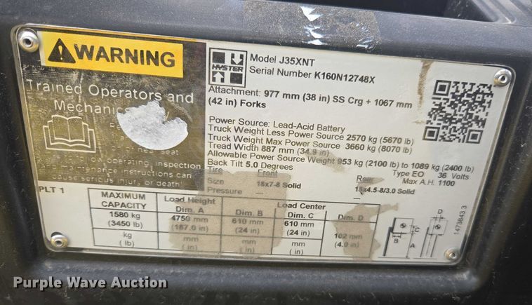 image for item EL6049 2023 Hyster J35XNT forklift