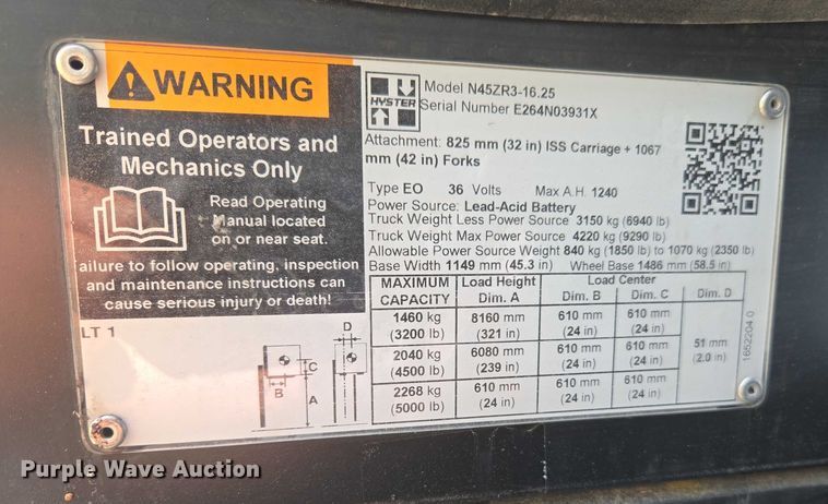 image for item EL6051 2023 Hyster N45ZR3-16.25 reach truck