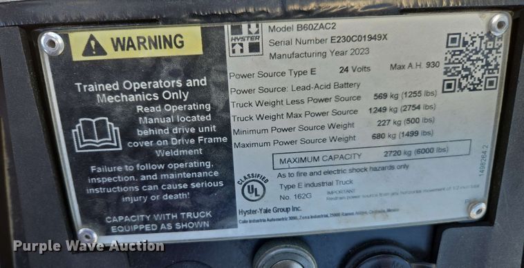 image for item EL6056 2023 Hyster B60ZAC2 pallet jack