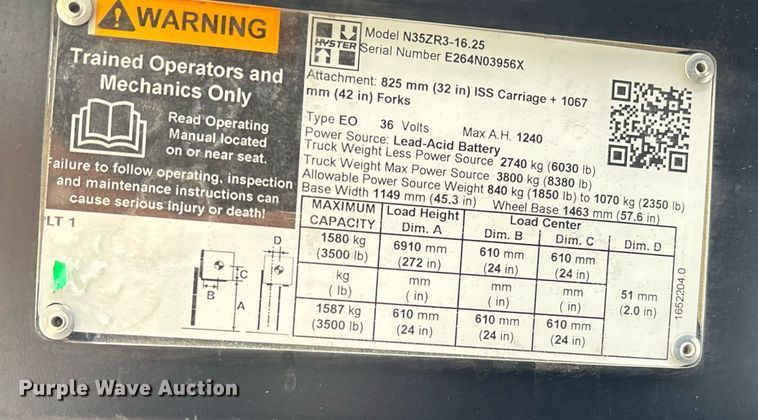 image for item EL6058 2023 Hyster N35ZR3-16.25 reach truck