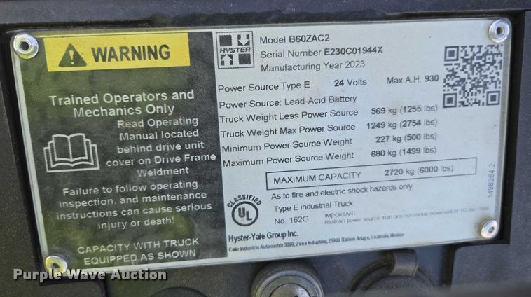 image for item EL6060 2023 Hyster B60ZAC2 pallet jack