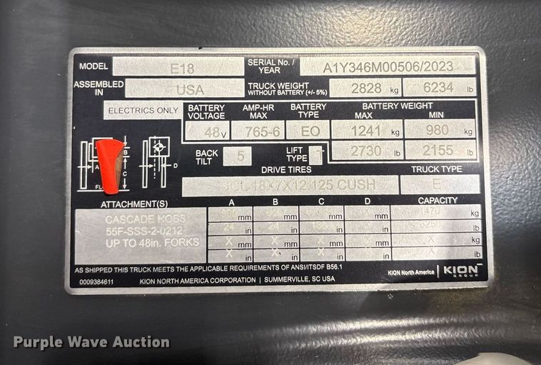 image for item ND9801 2023 Linde E18 forklift