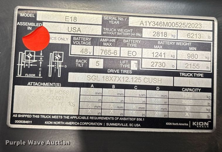 image for item ND9802 2023 Linde E18 forklift