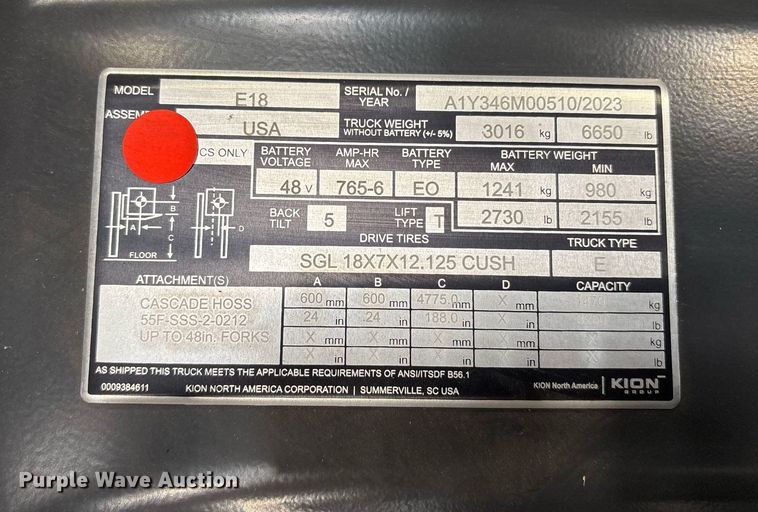 image for item ND9803 2023 Linde E18 forklift