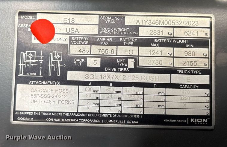 image for item ND9804 2023 Linde E18 forklift