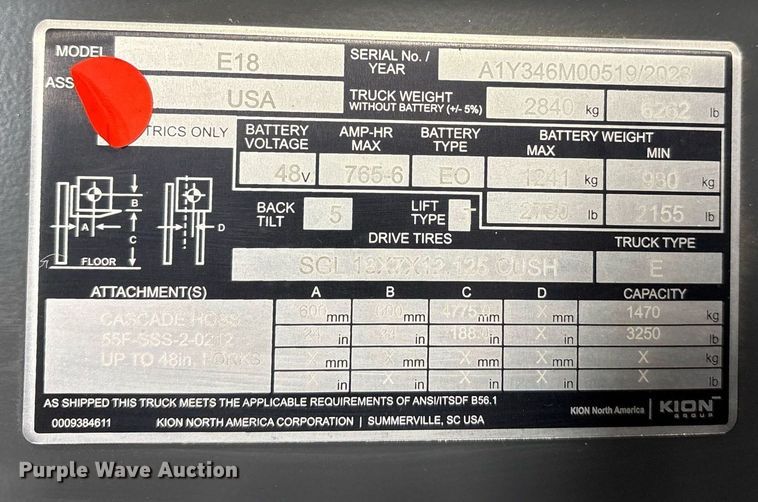 image for item ND9805 2023 Linde E18 forklift