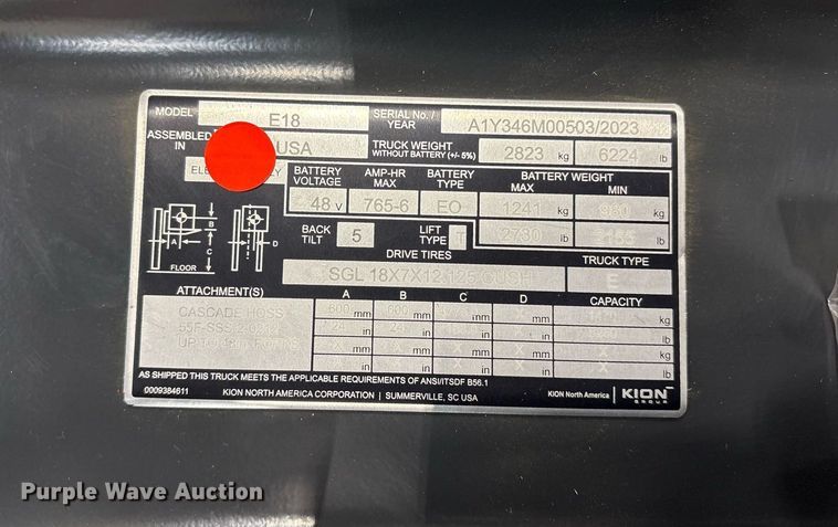 image for item ND9806 2023 Linde E18 forklift