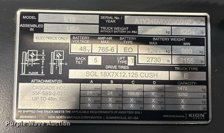 image for item ND9807 2023 Linde E18 forklift