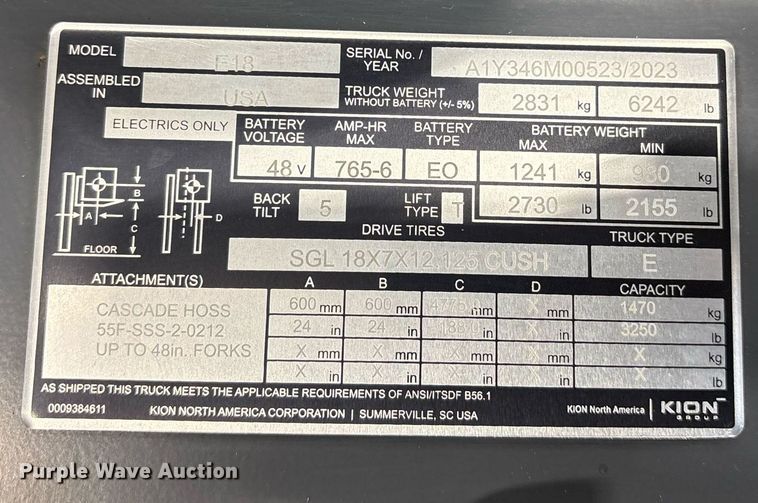 image for item ND9809 2023 Linde E18 forklift