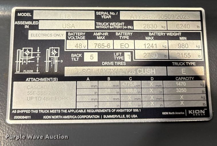 image for item ND9810 2023 Linde E18 forklift