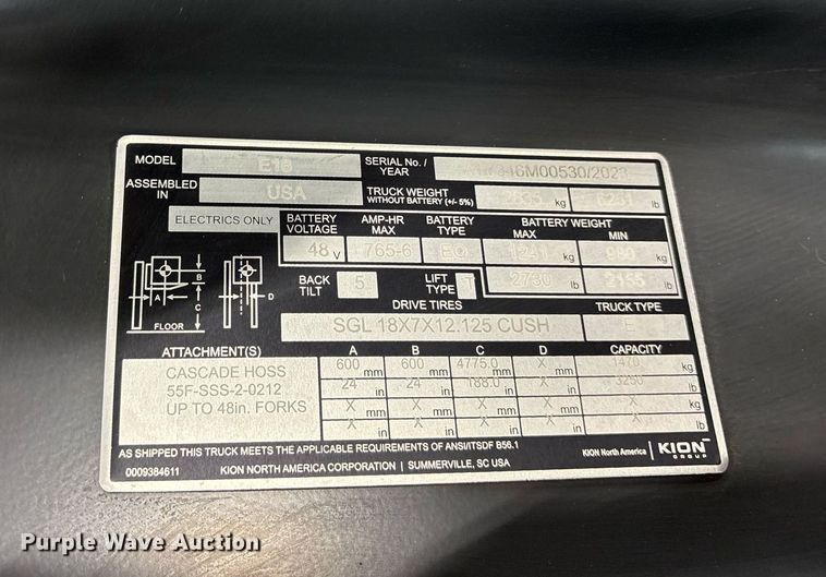 image for item ND9814 2023 Linde E18 forklift