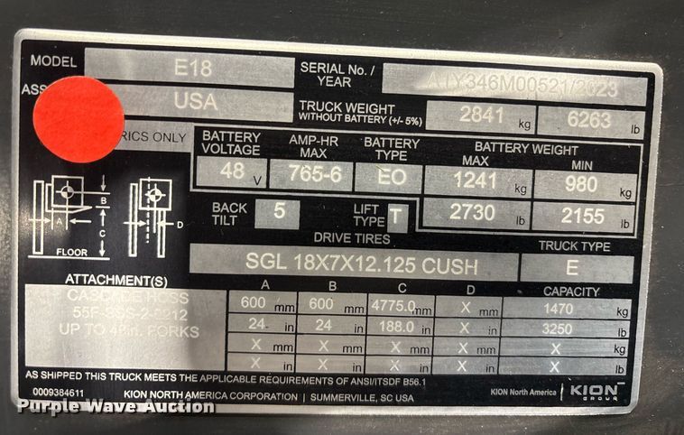 image for item ND9816 2023 Linde E18 forklift