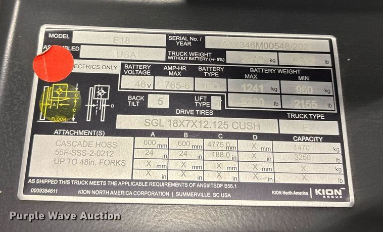 image for item ND9819 2023 Linde E18 forklift