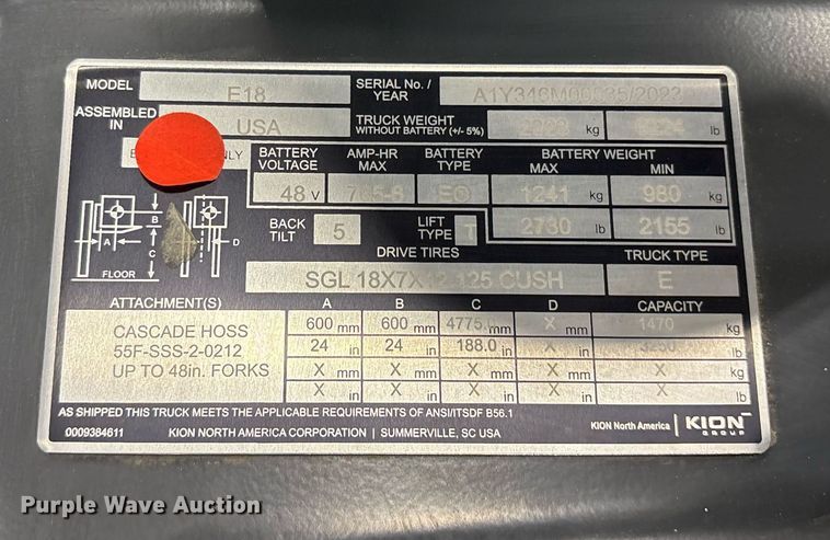 image for item ND9821 2023 Linde E18 forklift