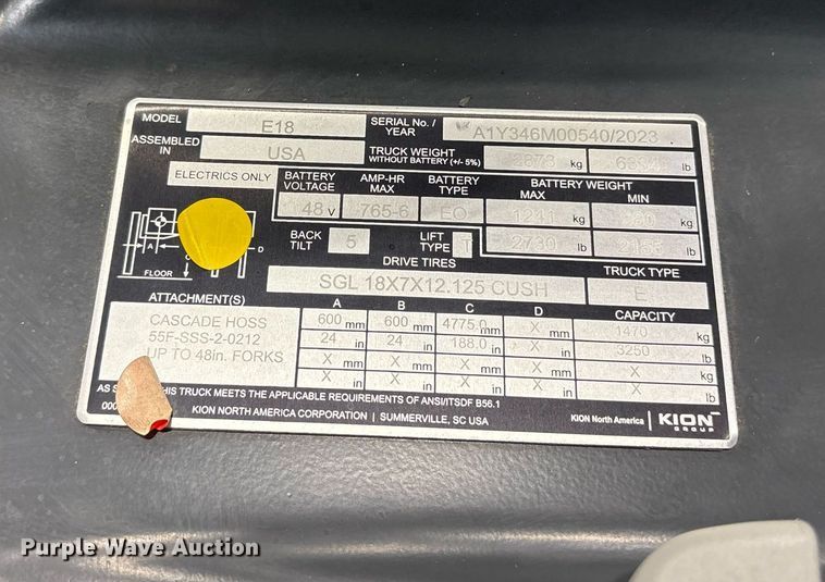 image for item ND9822 2023 Linde E18 forklift