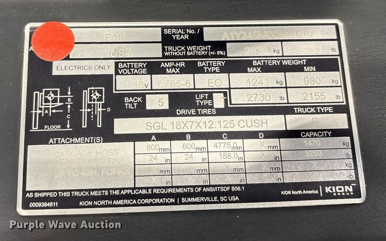 image for item ND9825 2023 Linde E18 forklift