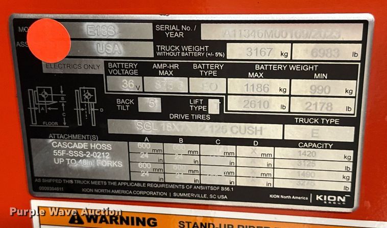 image for item ND9829 2023 Linde E18S forklift