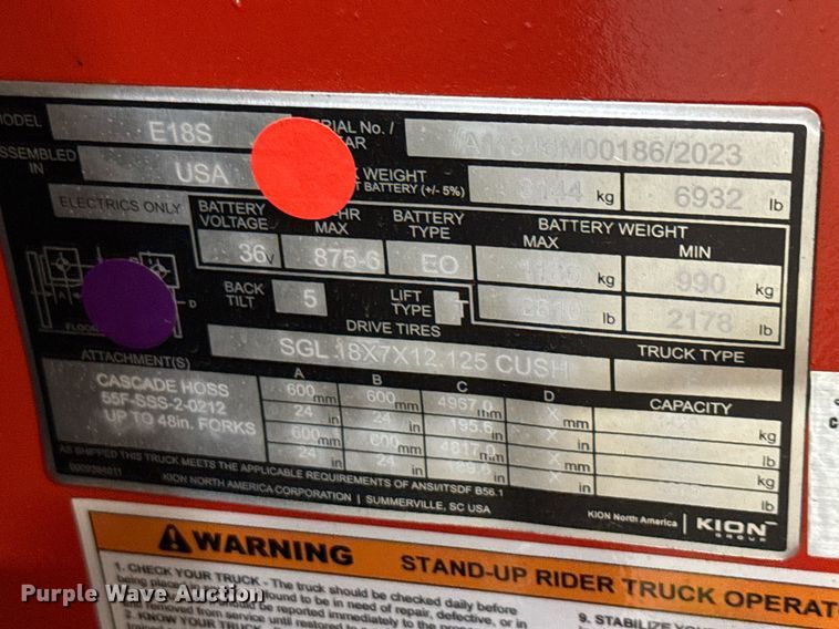 image for item ND9830 2023 Linde E18S forklift