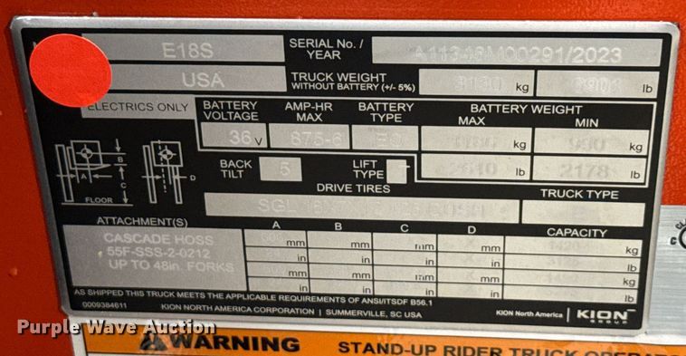 image for item ND9831 2023 Linde E18S forklift