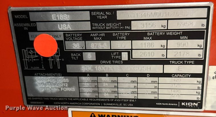 image for item ND9832 2023 Linde E18S forklift