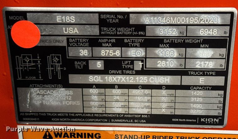 image for item ND9843 2023 Linde E18S forklift