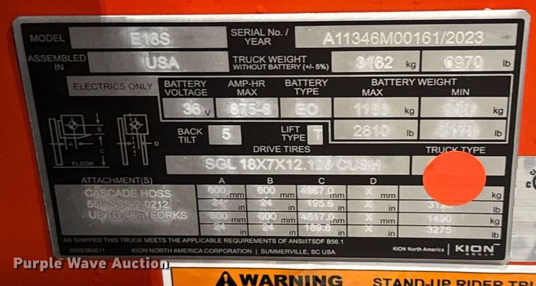 image for item ND9846 2023 Linde E18S forklift