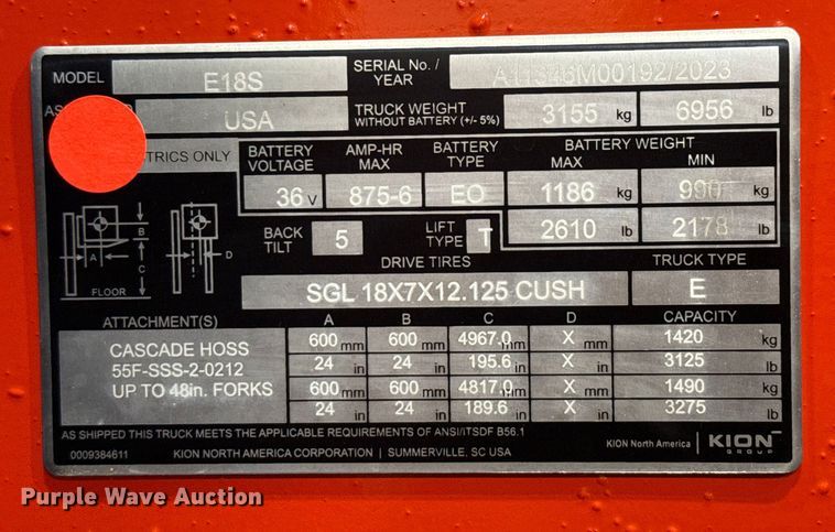 image for item ND9847 2023 Linde E18S forklift