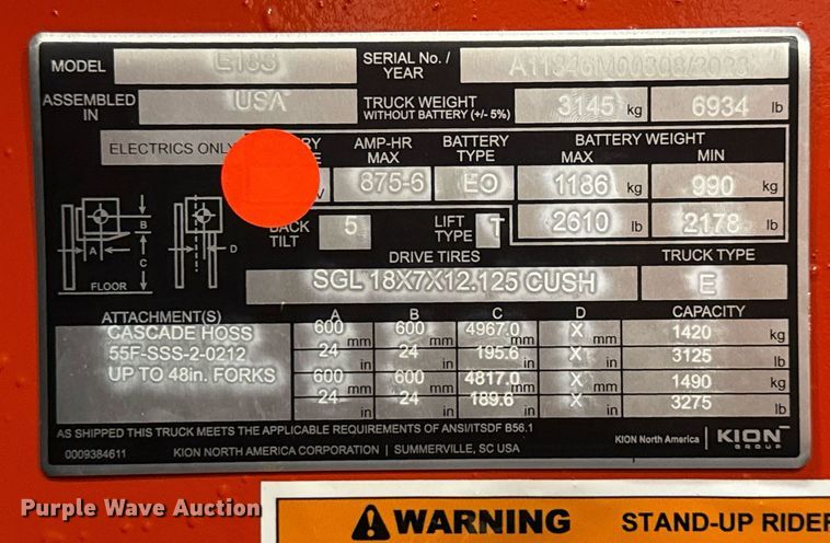 image for item ND9850 2023 Linde E18S forklift