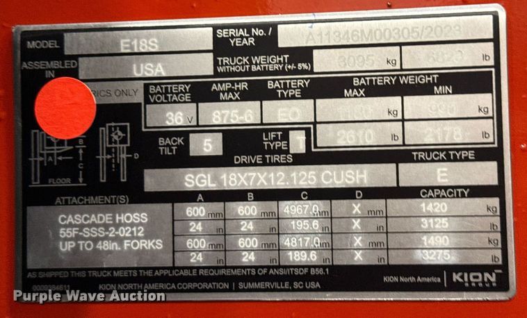 image for item ND9851 2023 Linde E18S forklift