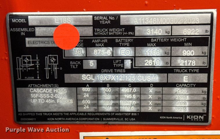image for item ND9853 2023 Linde E18S forklift