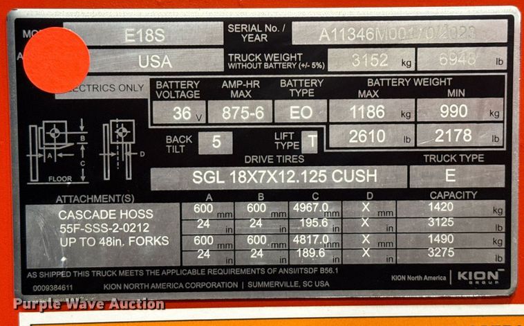 image for item ND9854 2023 Linde E18S forklift