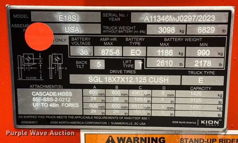 image for item ND9855 2023 Linde E18S forklift