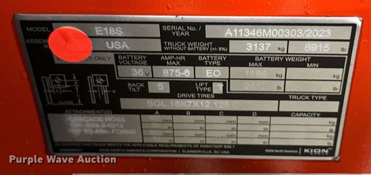 image for item ND9860 2023 Linde E18S forklift