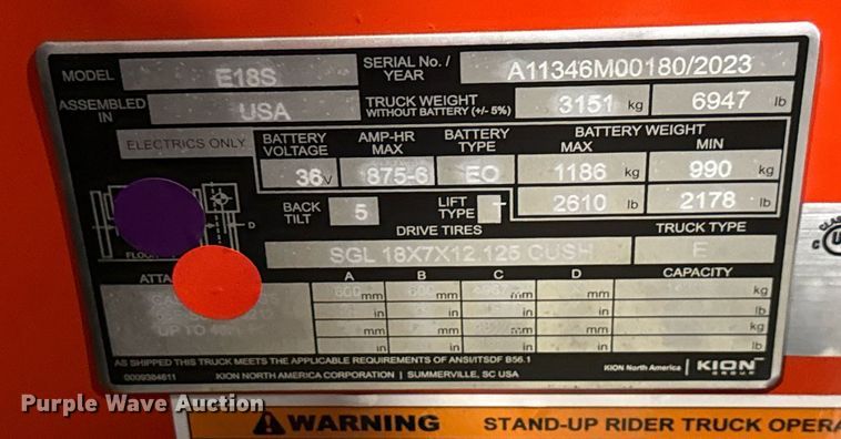 image for item ND9862 2023 Linde E18S forklift
