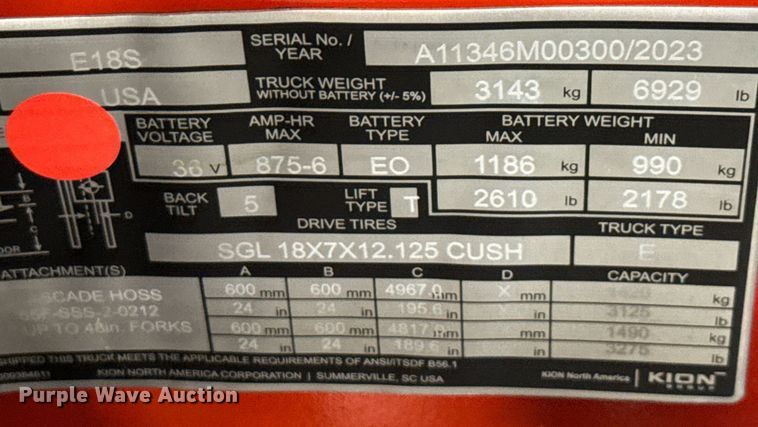 image for item ND9867 2023 Linde E18S forklift