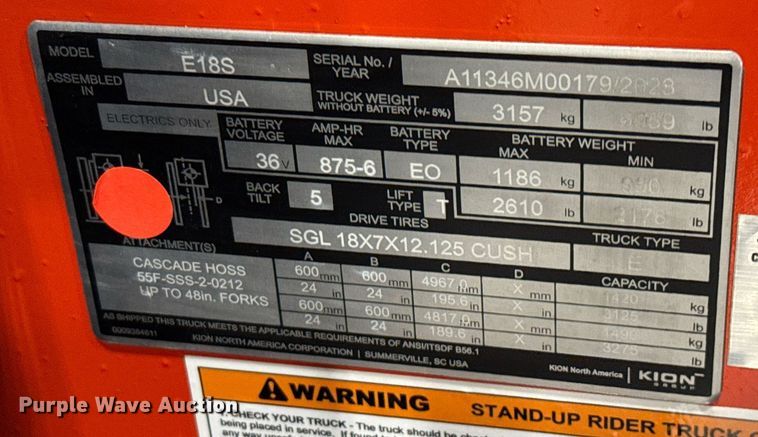 image for item ND9886 2023 Linde E18S forklift