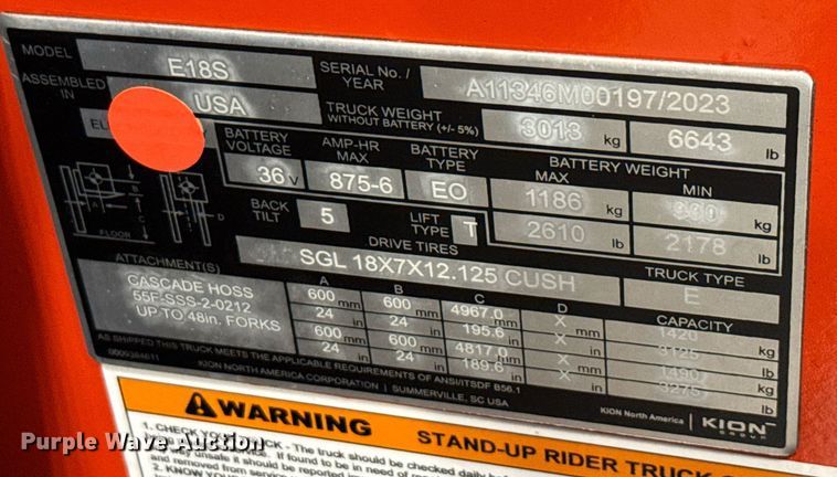 image for item ND9887 2023 Linde E18S forklift