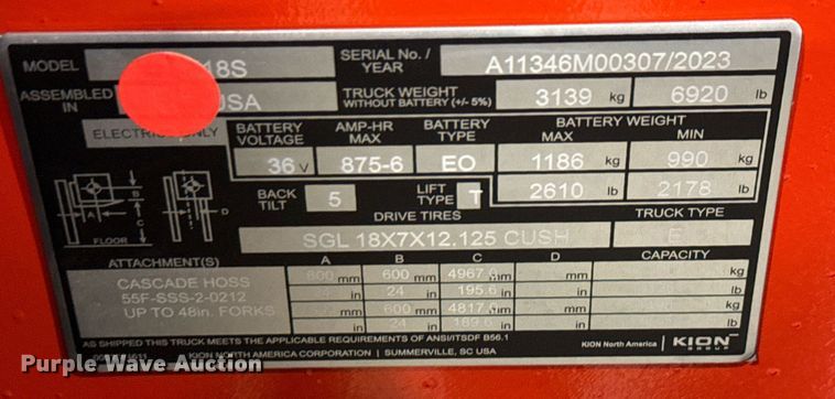 image for item ND9891 2023 Linde E18S forklift