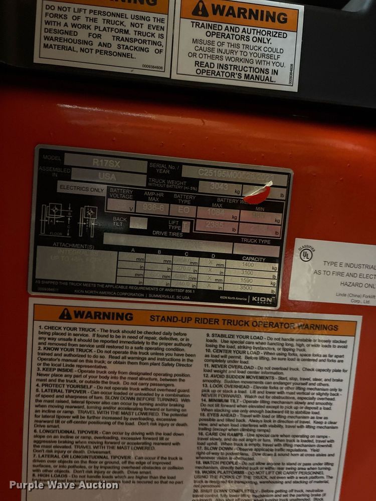 image for item ND9895 2023 Linde R17SX reach truck