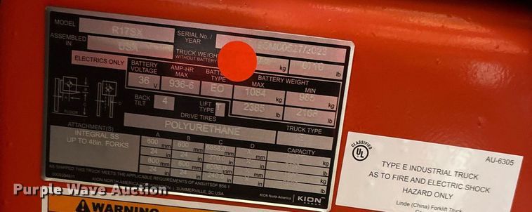 image for item ND9898 2023 Linde R17SX reach truck