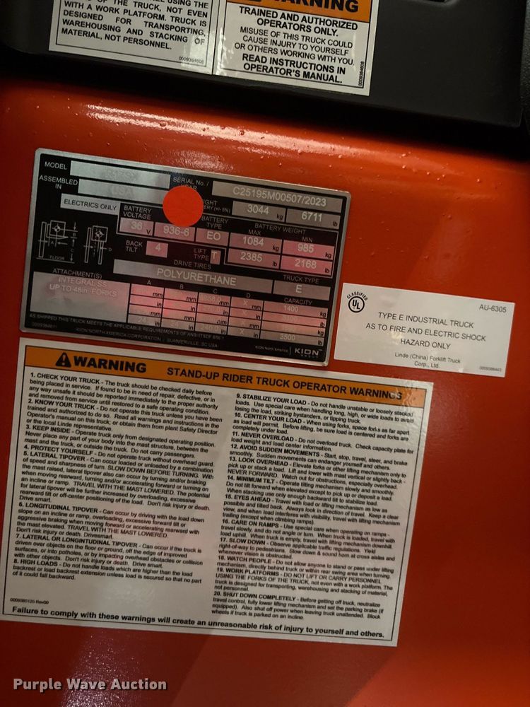 image for item ND9900 2023 Linde R17SX reach truck