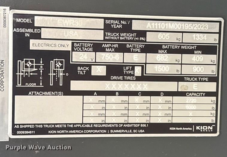 image for item ND9910 2023 Linde EWR30 pallet jack